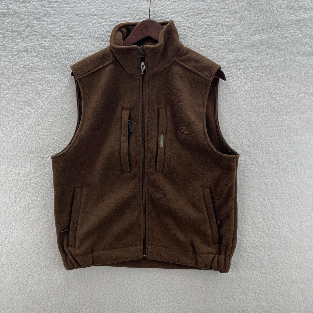 Drake Waterfowl Vest Mens Small Brown Fleece Magnattach Full Zip Hunting Outdoor